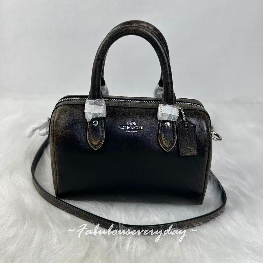 Coach Mini Rowan Crossbody Bag In Loved Leather CEN22 Silver/Black Brown NWT